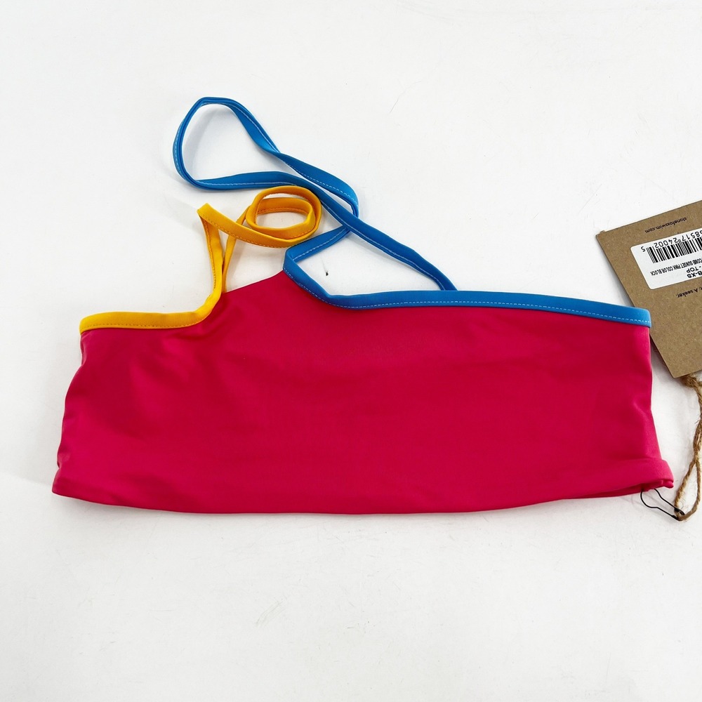 NWT Revolve x Stone Fox Swim XS Color Block Bikini Top Pink Blue Yellow